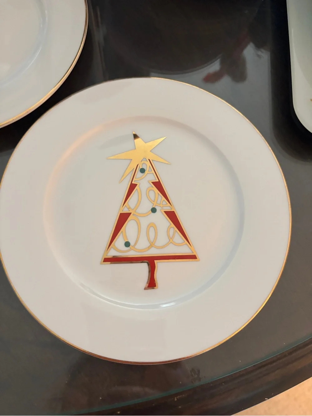 3 Pier 1 White & Gold Christmas Holiday Tree Appetizer/Salad/Dessert Plates